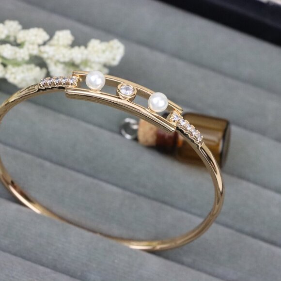 Elegant Rose Gold Bangle with Pearl & CZ Accents, XPBL0450 - Picture 12 of 12